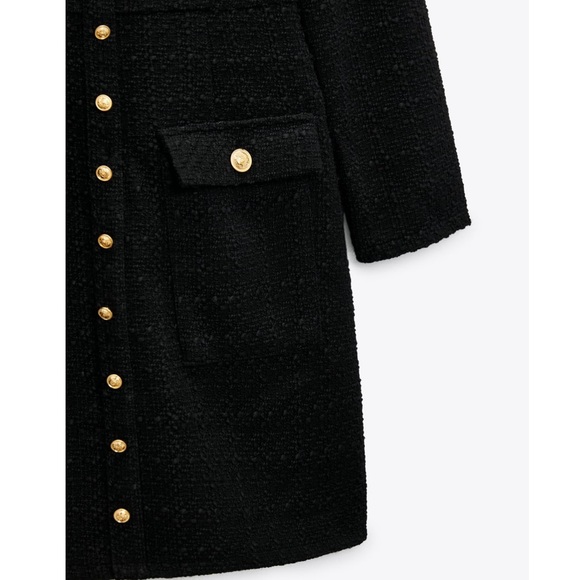 LAST1️⃣ ZARA | NWT GOLD BUTTONED TEXTURED DRESS BLACK SMALL - Picture 7 of 9